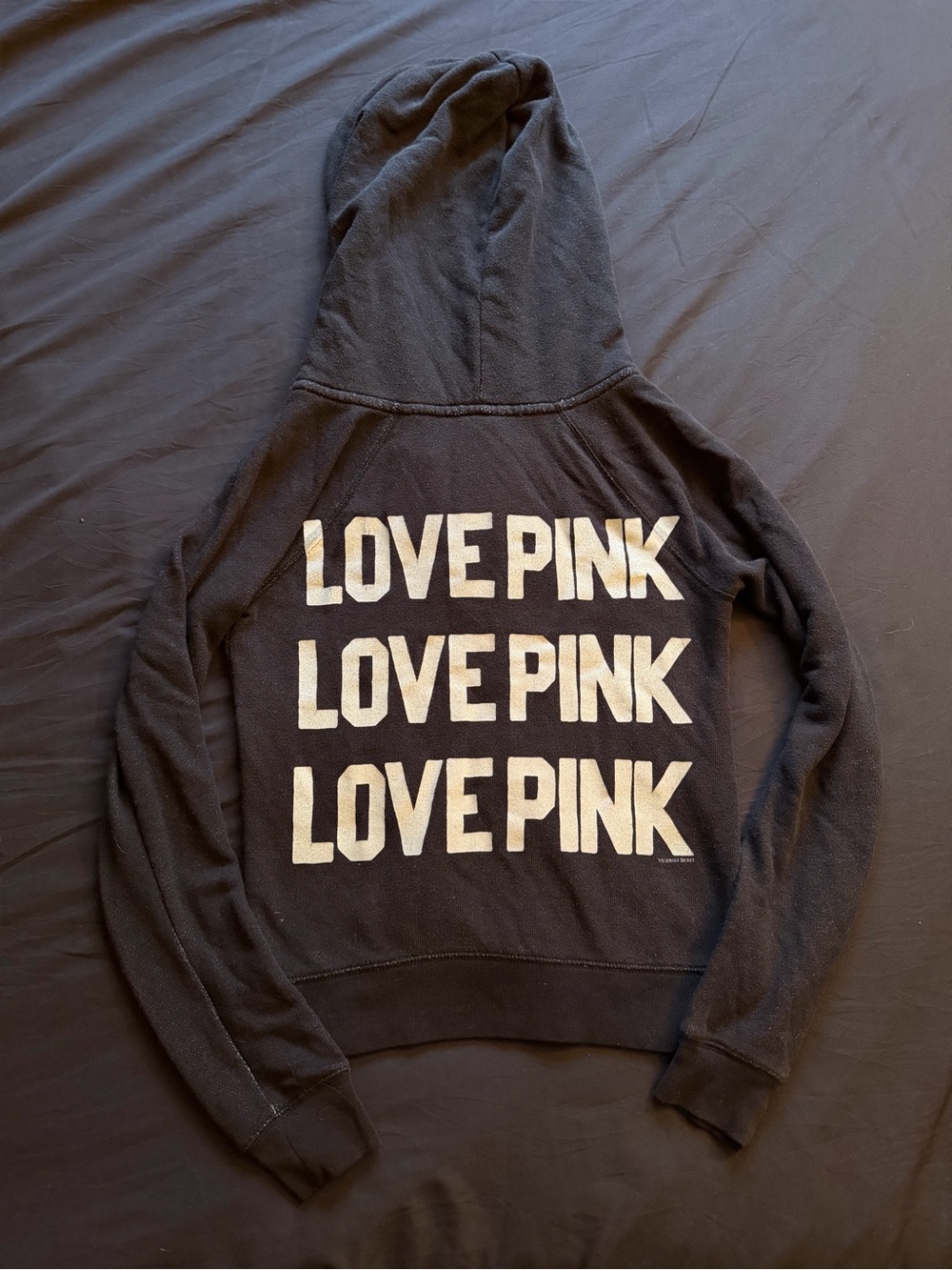 PINK Victoria's Secret Black Hoodie with White "LOVE PINK" Print